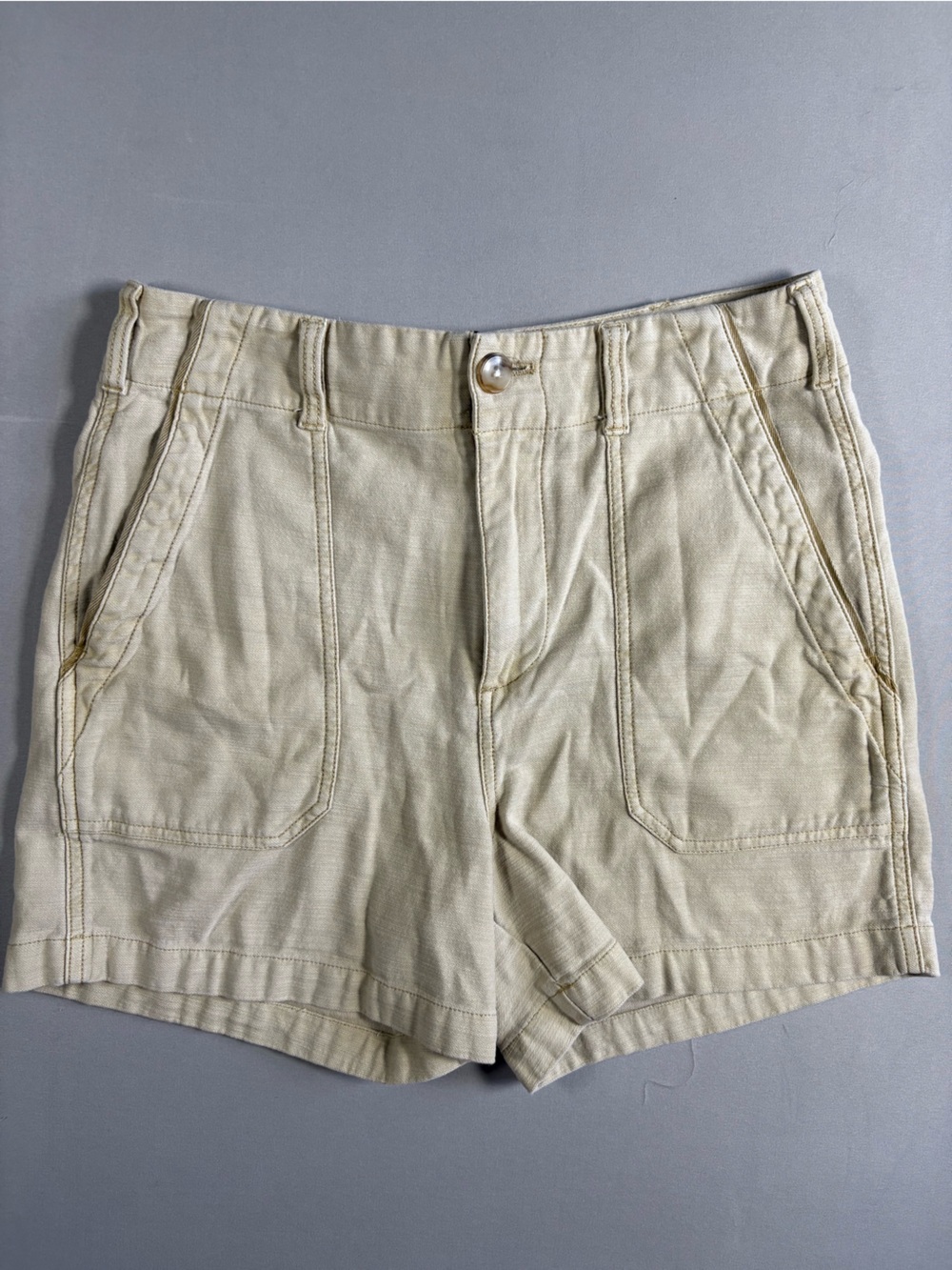 Faherty Women’s Khaki High Rise Shorts Sunwashed Cotton Blend Size 27